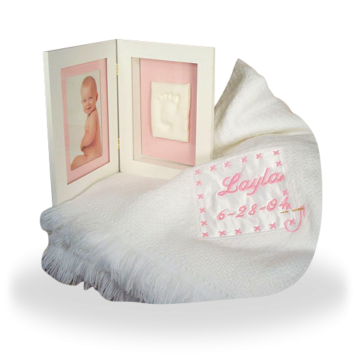 Blanket and a Keepsake Frame for a Baby Girl Personalized