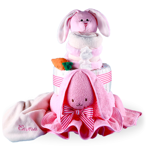 Cute Pink Rabbit Diaper Cake Girl Personalized