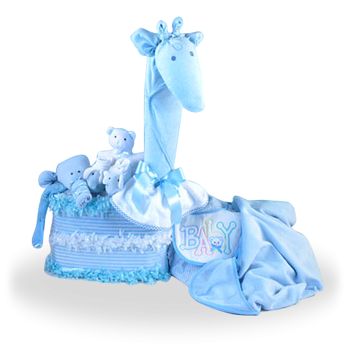 Blue Giraffe Diaper Cake Creation Gift Set for Boy