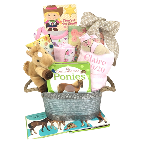 NewBorn Girl CowGirl Personalized Gift Basket