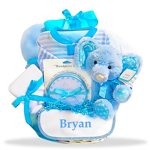 Blue Minky Elephant Soft Gift Basket