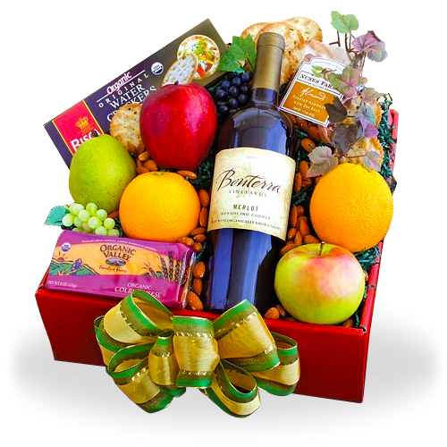 Delicious Organic Fruit and Wine Gift Box